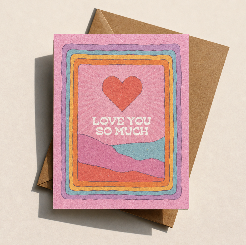 Love You So Much Greeting Card | Retro Sunset Heart Design