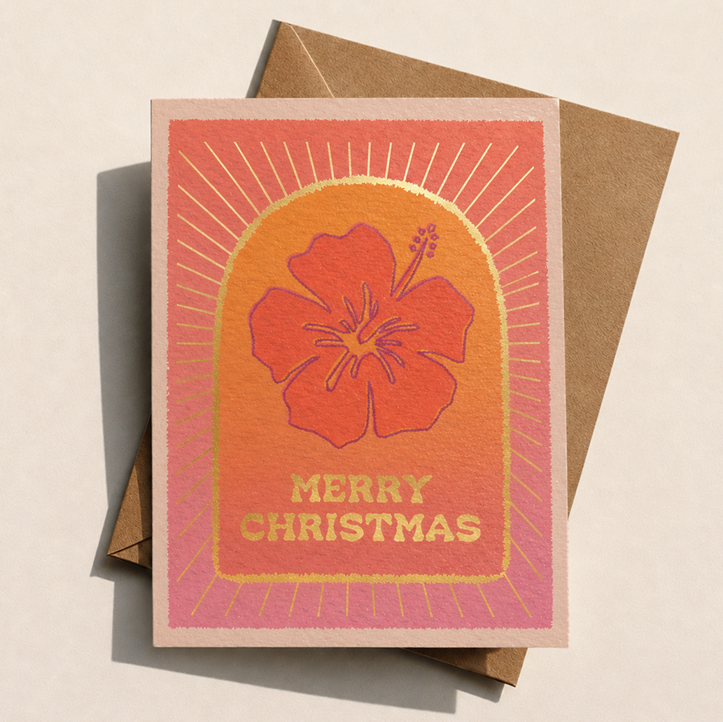 Merry Christmas Greeting Card | Tropical Hibiscus Holiday