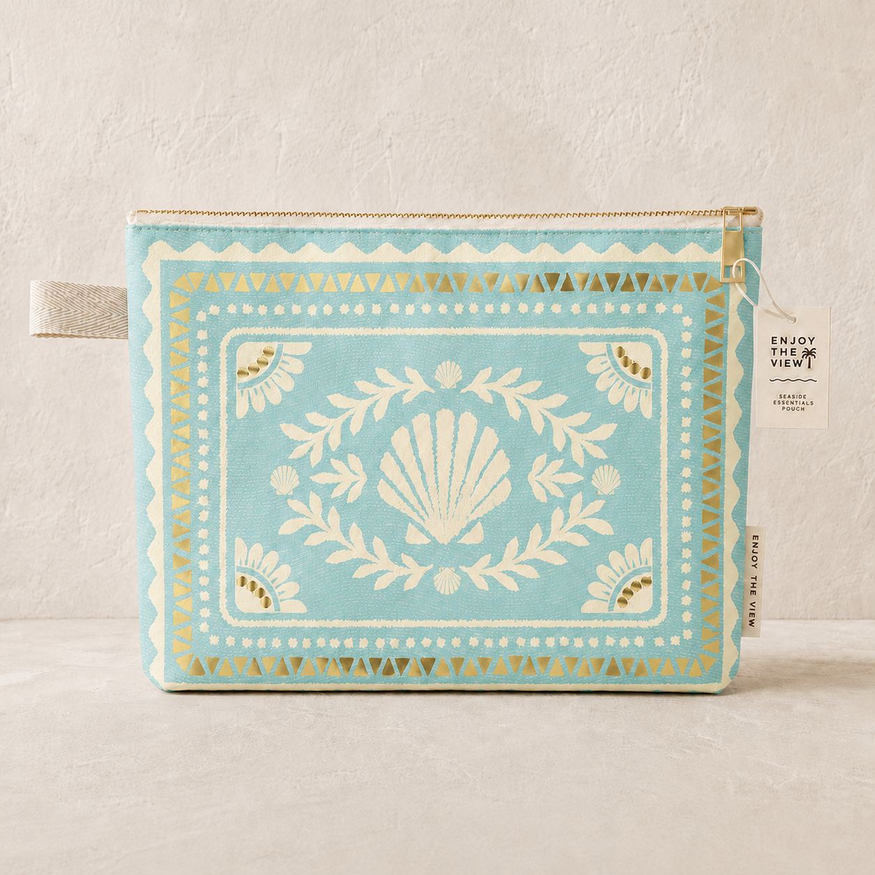 Aqua Seashell Tyvek Pouch | Seaside Essentials Pouch