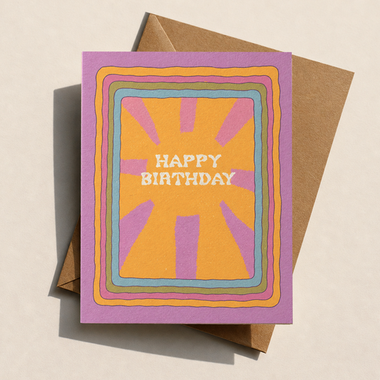 Happy Birthday Greeting Card | Retro Sunburst Design