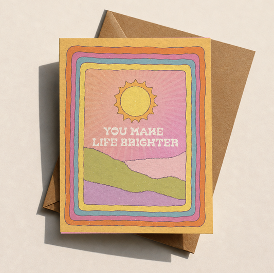You Make Life Brighter Greeting Card | Retro Sunshine Landscape