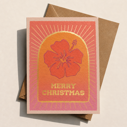 Merry Christmas Greeting Card | Tropical Hibiscus Holiday
