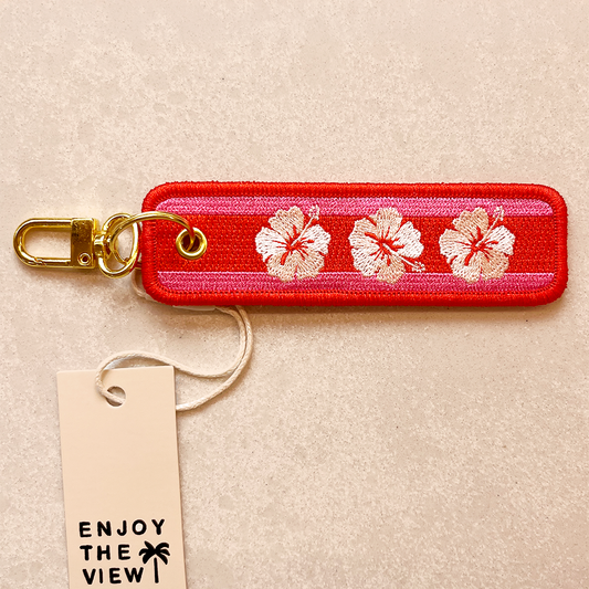 Hibiscus Embroidered Keychain